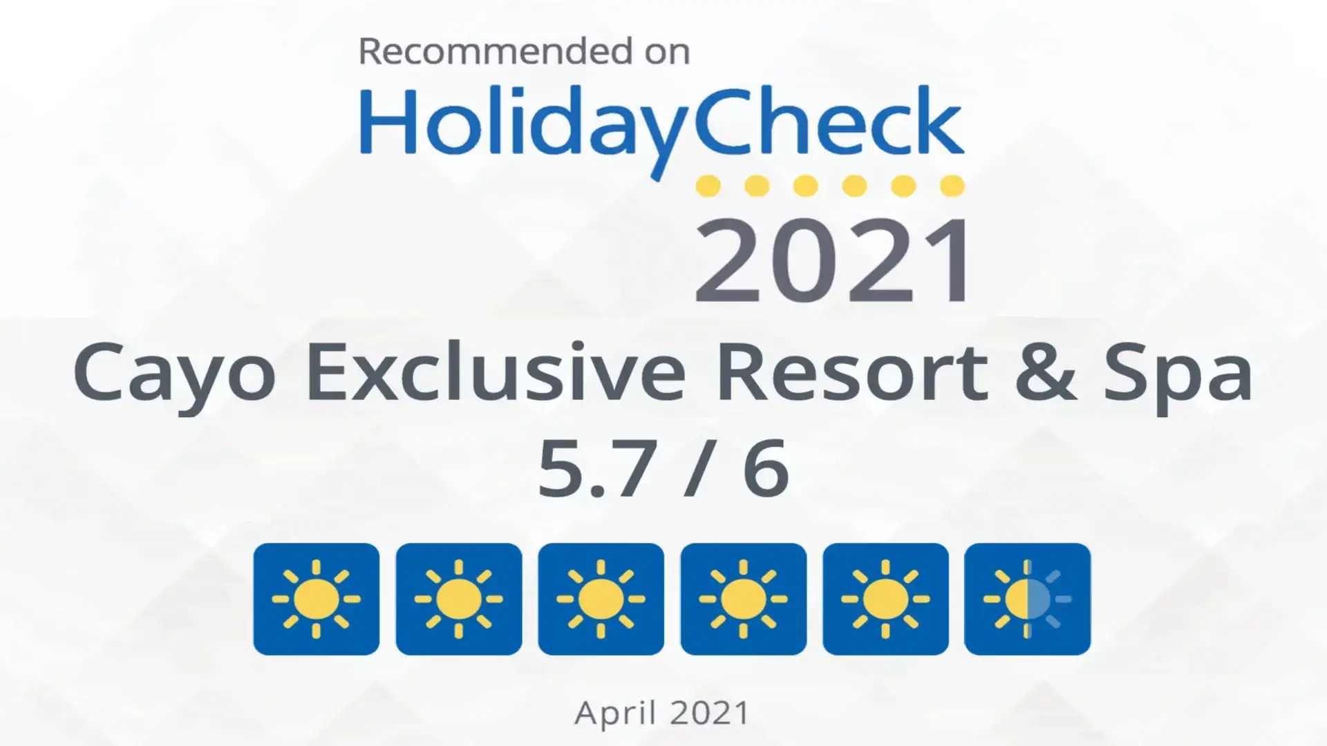 Recommended on HolidayCheck 2021